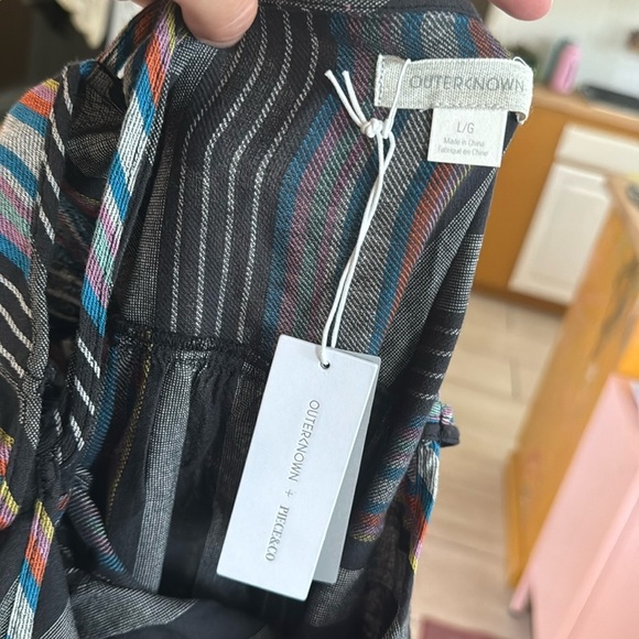 Outerknown Cielo Black Gray Blue Stripe Organic Cotton Babydoll Dress L - Picture 5 of 8